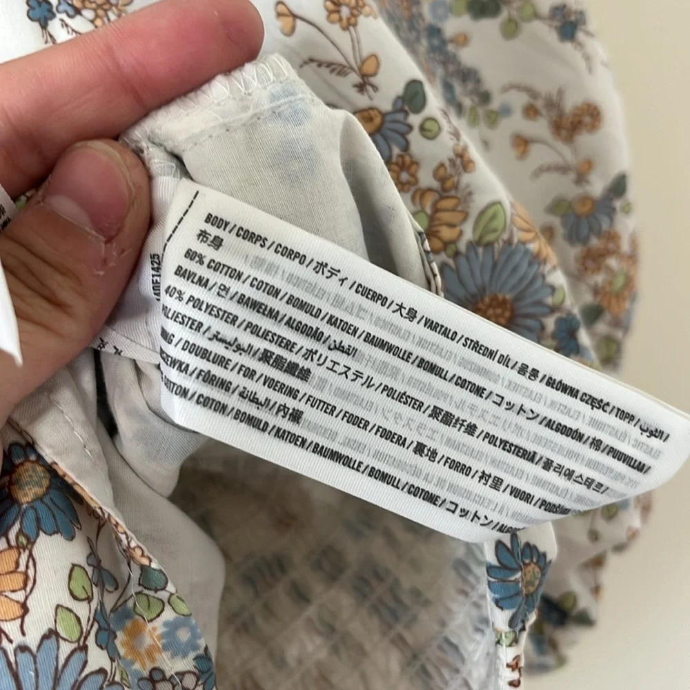 Abercrombie & Fitch Floral Puff Sleeve Poplin O-Ring Smocked Crop Top Size M - Picture 8 of 8